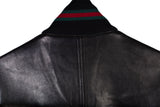 Authentic Gucci Web Gentlemens Black Leather Bomber Jacket