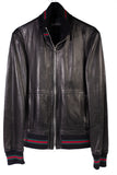 Authentic Gucci Web Gentlemens Black Leather Bomber Jacket