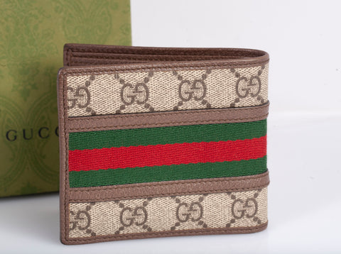 Gucci GG Supreme Monogram Web Men's Ophidia Bi-Fold Wallet Beige