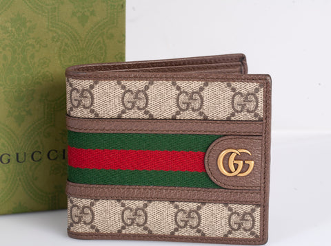 Gucci GG Supreme Monogram Web Men's Ophidia Bi-Fold Wallet Beige