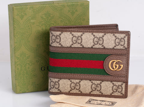 Gucci GG Supreme Monogram Web Men's Ophidia Bi-Fold Wallet Beige