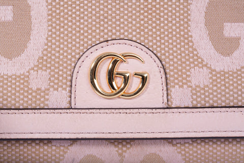 Authentic Gucci Jumbo GG Continental Wallet on Chain Beige/Pink