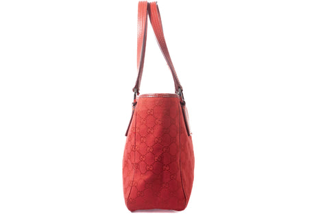 Authentic Red Gucci GG Canvas Small Tote Bag
