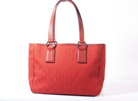 Authentic Red Gucci GG Canvas Small Tote Bag