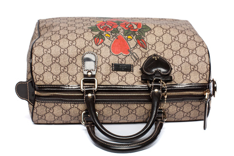 Authentic Gucci GG Monogram Medium Tattoo Heart Joy Boston Bag