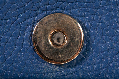 Authentic Gucci Pebbled Blue Calfskin Leather Soho Chain Crossbody Bag