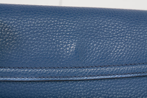 Authentic Gucci Pebbled Blue Calfskin Leather Soho Chain Crossbody Bag