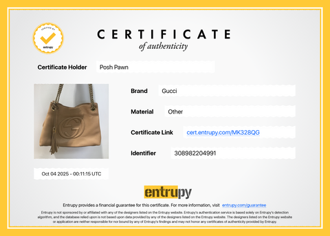 Authentic Gucci Beige Calfskin Leather Soho Chain Tote Bag