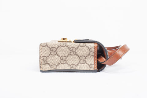 Authentic Gucci GG Supreme Black Leather Mini Padlock Top Handle Crossbody