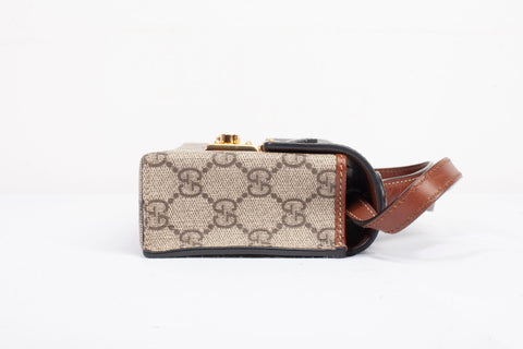Authentic Gucci GG Supreme Black Leather Mini Padlock Top Handle Crossbody