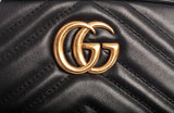 Authentic GUCCI Calfskin Matelasse Black Mini GG Marmont Chain Shoulder Bag