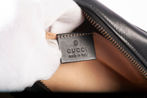 Authentic GUCCI Calfskin Matelasse Black Mini GG Marmont Chain Shoulder Bag