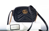 Authentic GUCCI Calfskin Matelasse Black Mini GG Marmont Chain Shoulder Bag