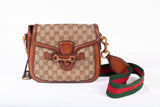 Authentic Gucci Monogram Medium Lady Web Shoulder Bag Beige Cuir