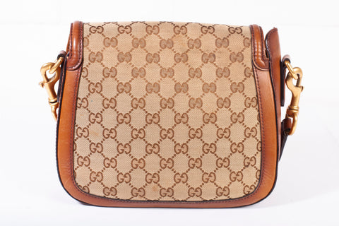 Authentic Gucci Monogram Medium Lady Web Shoulder Bag Beige Cuir