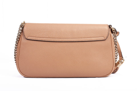 Authentic Gucci Pebbled Beige Calfskin Leather Soho Chain Crossbody Bag