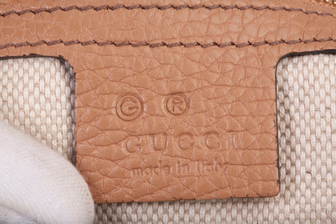 Authentic Gucci Pebbled Beige Calfskin Leather Soho Chain Crossbody Bag