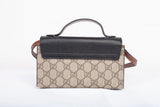 Authentic Gucci GG Supreme Black Leather Mini Padlock Top Handle Crossbody