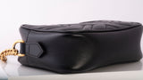 Authentic GUCCI Calfskin Matelasse Black Mini GG Marmont Chain Shoulder Bag