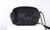 Authentic GUCCI Calfskin Matelasse Black Mini GG Marmont Chain Shoulder Bag