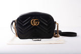 Authentic GUCCI Calfskin Matelasse Black Mini GG Marmont Chain Shoulder Bag