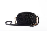 Authentic GUCCI Calfskin Matelasse Black Mini GG Marmont Chain Shoulder Bag