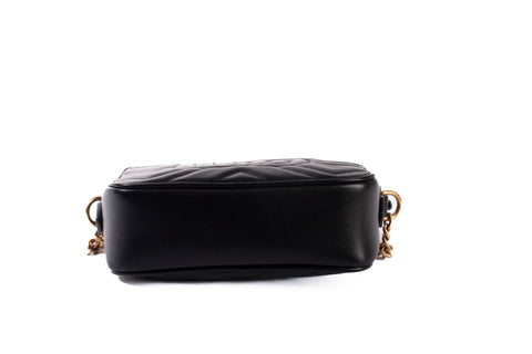 Authentic GUCCI Calfskin Matelasse Black Mini GG Marmont Chain Shoulder Bag