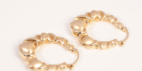 Ladies 10k Yellow Gold Hugs & Kisses Heart Hoop Earrings