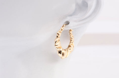 Ladies 10k Yellow Gold Hugs & Kisses Heart Hoop Earrings