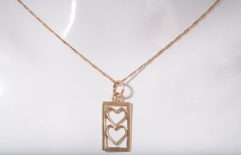 Ladies 14k Yellow Gold Double Hearts Charm Pendant