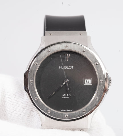 Authentic Men's HUBLOT Classic MDM Depose Black Dial Steel Quartz Watch