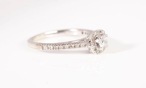 Ladies 14k White Gold Halo Solitaire Round Cut Diamond Engagement Ring