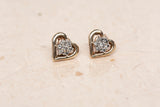 Ladies 10k Yellow Gold Heart Diamond Cluster Stud Earrings .28CWT