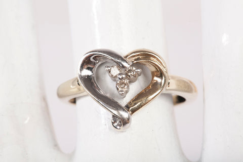 Ladies 10k Two-Tone Gold Open Heart Diamond Accent Ring