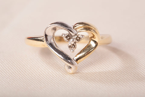 Ladies 10k Two-Tone Gold Open Heart Diamond Accent Ring