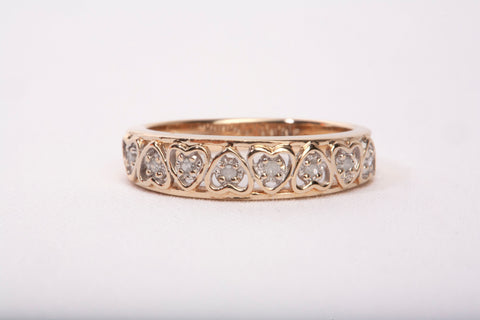 Ladies Vintage Heart 10k Yellow Gold Hearts Half Eternity Diamond Ring