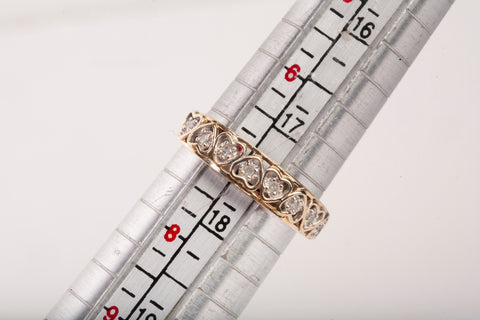 Ladies Vintage Heart 10k Yellow Gold Hearts Half Eternity Diamond Ring