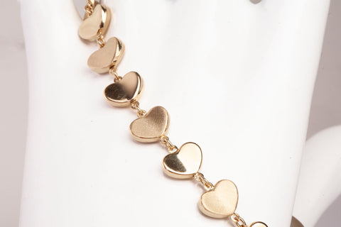 Ladies 14k Yellow Gold Heart Link Bracelet Size 7.5"