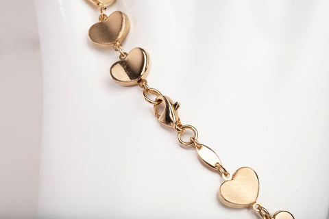 Ladies 14k Yellow Gold Heart Link Bracelet Size 7.5"