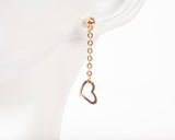 Ladies 14k Yellow Gold Heart Drop Chain Earrings