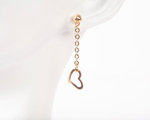 Ladies 14k Yellow Gold Heart Drop Chain Earrings