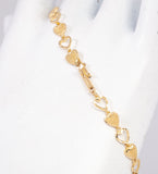 Ladies 14k Yellow Gold Brushed and Open Diamond Cut Heart Bracelet Size 6.75"