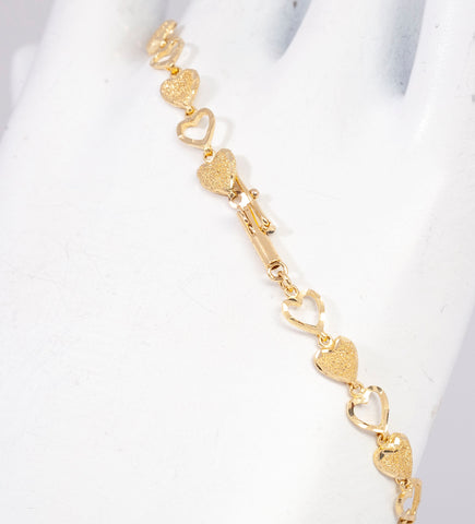 Ladies 14k Yellow Gold Brushed and Open Diamond Cut Heart Bracelet Size 6.75"