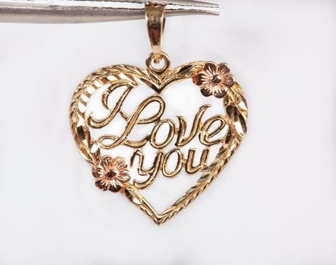 14k Two-Tone Gold 'I Love you' Heart Pendant