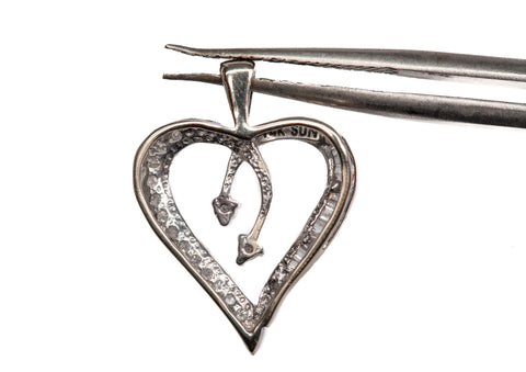 Ladies 14k White Gold Multi Cut Diamond Open Heart Pendant