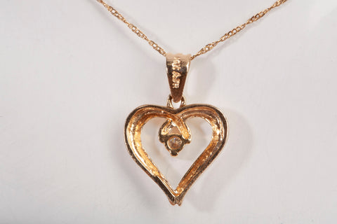 Ladies 14k Yellow Gold Heart Diamond Necklace 21"