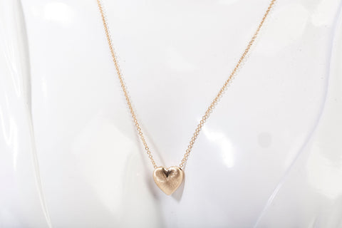 Ladies 14k Yellow Gold Brushed Puffy Heart Pendant Necklace