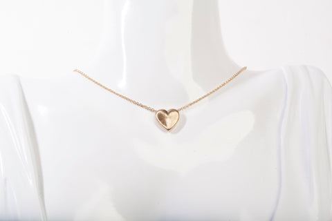 Ladies 14k Yellow Gold Brushed Puffy Heart Pendant Necklace