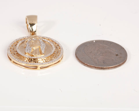 Men's 10k Two-Tone Diamond Christ Pendant with Greek Pattern