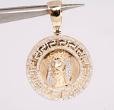 Men's 10k Two-Tone Diamond Christ Pendant with Greek Pattern